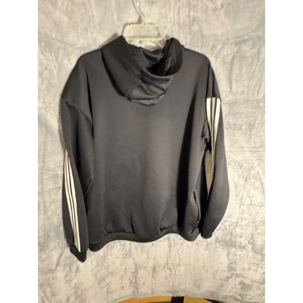 Adidas‎ Mens 3-Stripe Pullover Hoodie Black White Logo Sweatshirt 2XL